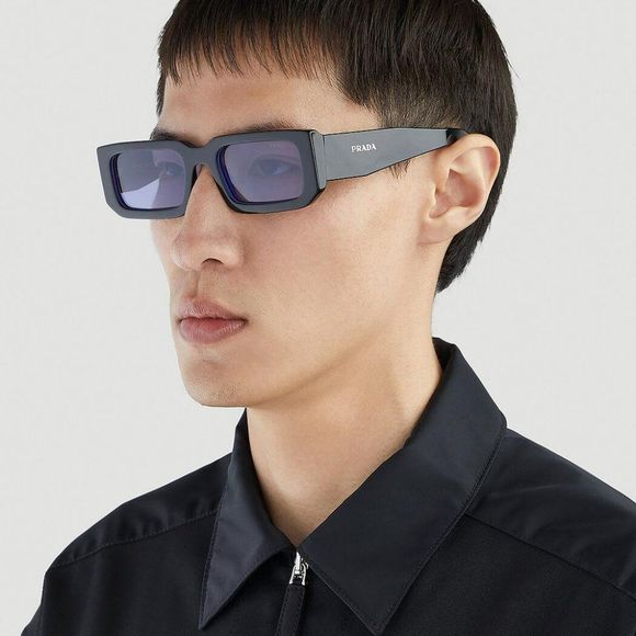 Prada PR06YS 02Z01O Sunglasses Black Blue Rectangle Unisex - Picture 14 of 14
